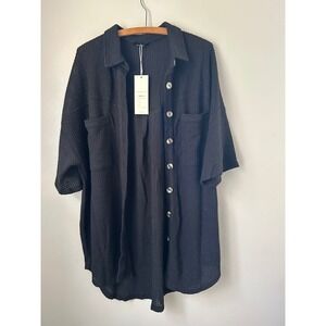 DOKOTOO  Black Button Up Shirt Jacket/Shacket Oversized XL Grunge Utility Goth